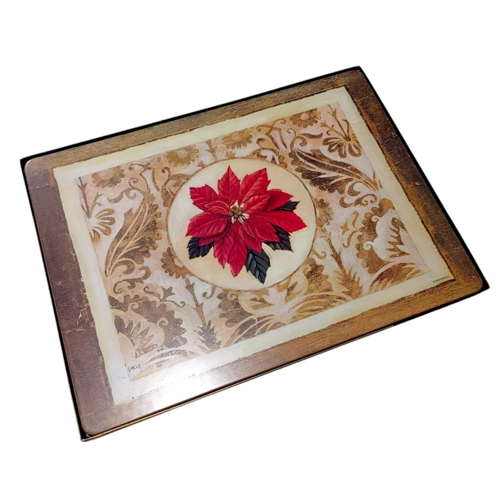 Pimpernel Poinsettia Holiday Placemat & Napkin Set With Ring Holders 4 Pieces